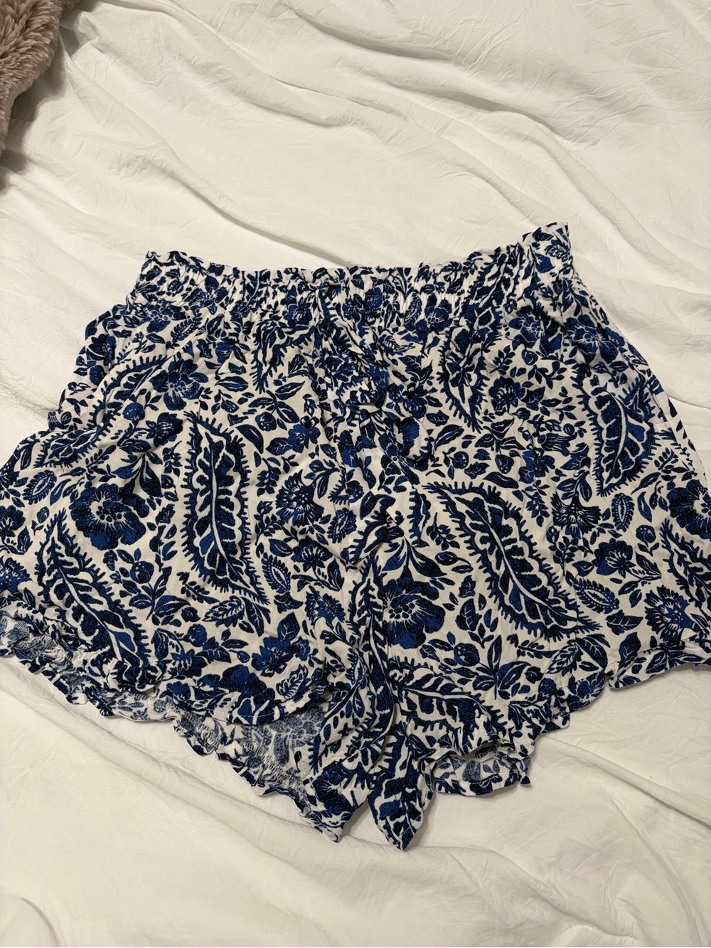 Francesca’s Navy and White High-Waist Floral Shorts